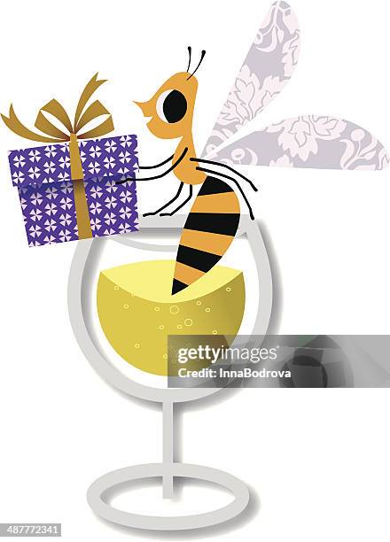 stockillustraties, clipart, cartoons en iconen met bee with gift. - giant bee