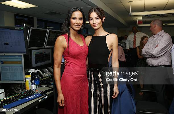 Personality Padma Lakshmi and Model Lily Aldridge attend the annual Charity Day hosted by Cantor Fitzgerald and BGC at Cantor Fitzgerald on September...