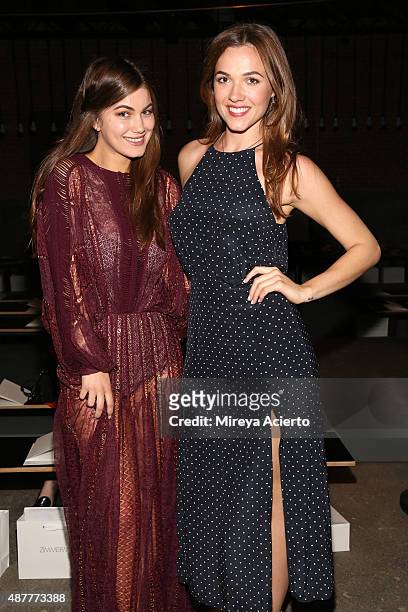 Actors Charlotte Best and Demi Harman attend the Zimmermann fashion show during Spring 2016 New York Fashion Week at Art Beam on September 11, 2015...