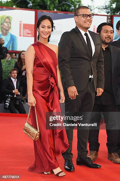 Actress Tara Basro and director Joko Anwar attend a premiere for 'A Copy Of My Mind' during the 72nd Venice Film Festival at Sala Darsena on...