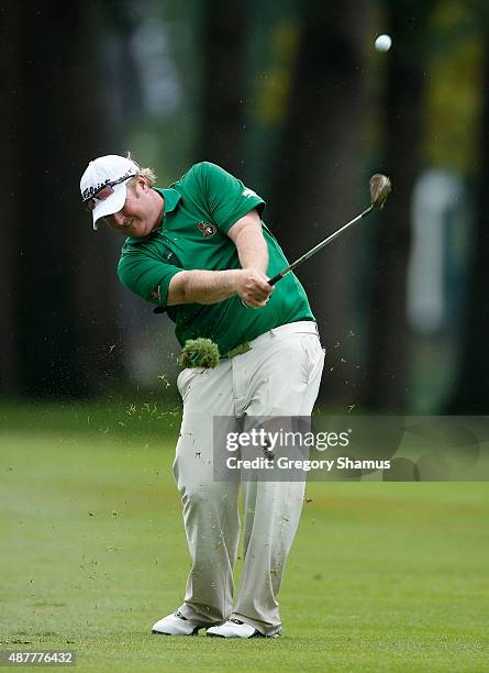 Brad Frisch of Canada hits his second shot no the 17th hole during the second round of the Web.com Tour Hotel Fitness Championship at Sycamore Hills...