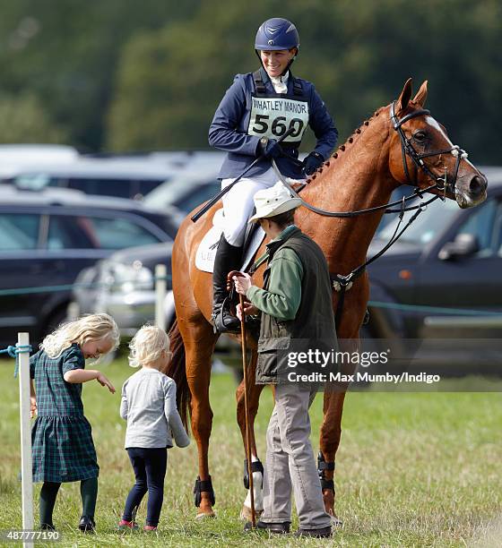 Princess Anne, The Princess Royal and her grandchildren Isla Phillips and Savannah Phillips talk with Zara Phillips after she competed in the show...
