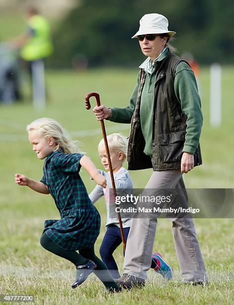 Princess Anne, The Princess Royal and her grandchildren Savannah Phillips and Isla Phillips attend the Whatley Manor International Horse Trials at...