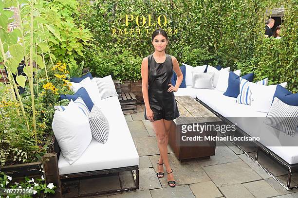 Actress Selena Gomez attends the Polo Ralph Lauren fashion show during Spring 2016 New York Fashion Week at Gallow Green at the McKittrick Hotel on...