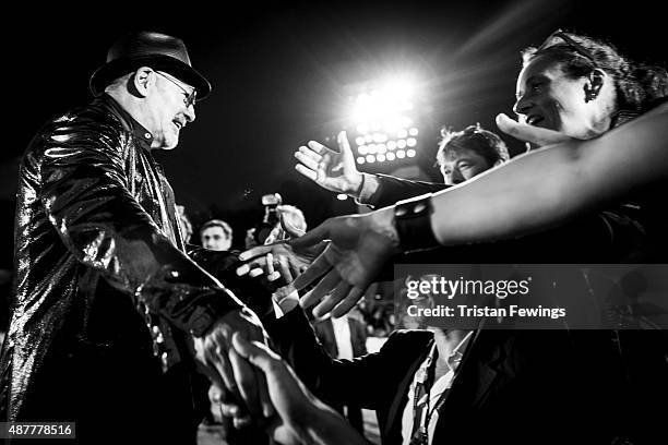 An alternative view of Vasco Rossi as he attends a premiere for 'Il Decalogo Di Vasco' during the 72nd Venice Film Festival at Sala Grande on...