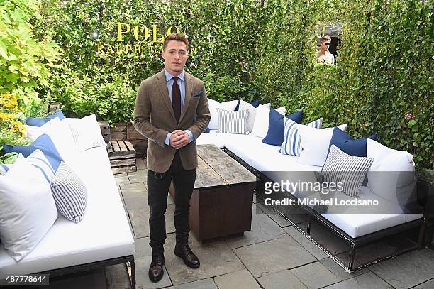 Actor Colton Haynes attends the Polo Ralph Lauren fashion show during Spring 2016 New York Fashion Week at Gallow Green at the McKittrick Hotel on...