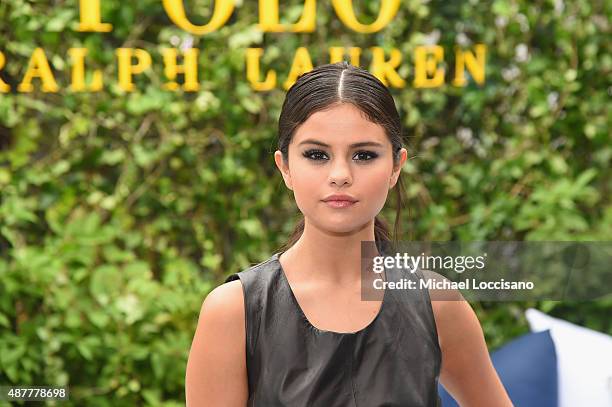 Actress Selena Gomez attends the Polo Ralph Lauren fashion show during Spring 2016 New York Fashion Week at Gallow Green at the McKittrick Hotel on...