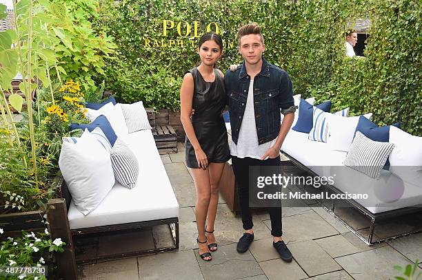 Actress Selena Gomez and Brooklyn Beckham attend the Polo Ralph Lauren fashion show during Spring 2016 New York Fashion Week at Gallow Green at the...