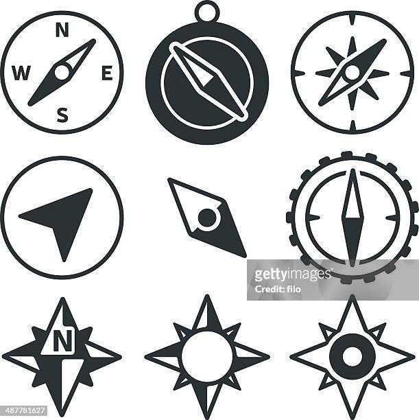 kompass und navigation symbole - kompass stock-grafiken, -clipart, -cartoons und -symbole