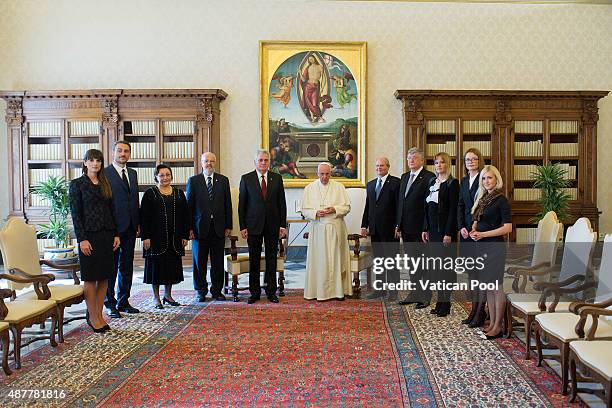 Pope Francis meets President Of Serbia Tomislav Nikolic and his delegation at the Apostolic Palace on September 11, 2015 in Vatican City, Vatican....