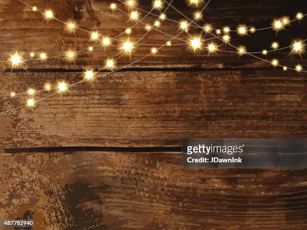 horizontal wooden background with string lights and jars - country and western music stock illustrations