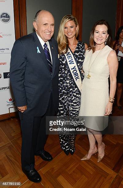 Former Mayor of New York City Rudy Giuliani, Miss NY USA 2015 Nicole Kulovany and Judith Giuliani attend the annual Charity Day hosted by Cantor...