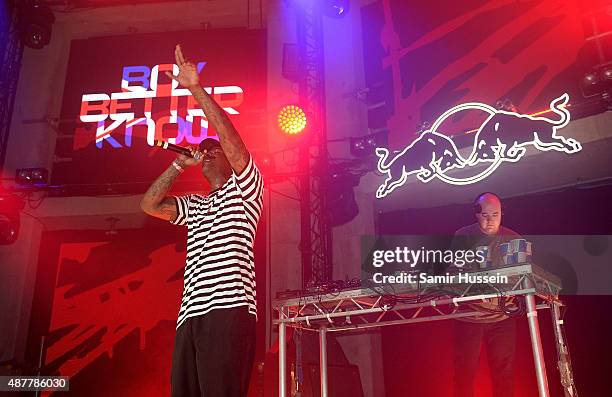 Skepta performs during the Red Bull Studios Future Underground third night at Collins Music Hall on September 11, 2015 in London, England.
