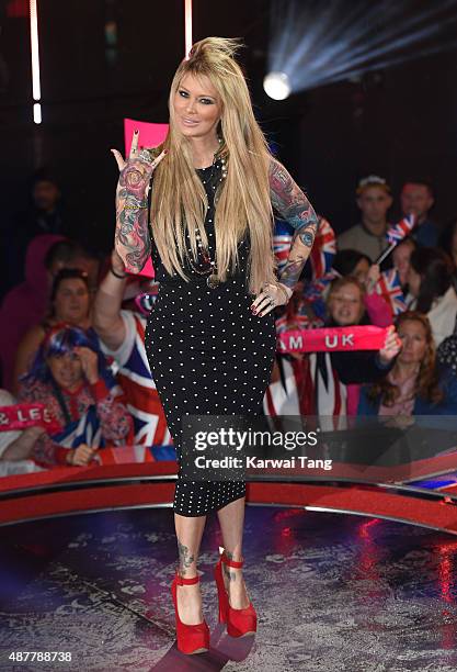 Jenna Jameson leaves the house during a fake eviction at the Big Brother house at Elstree Studios on September 11, 2015 in Borehamwood, England.
