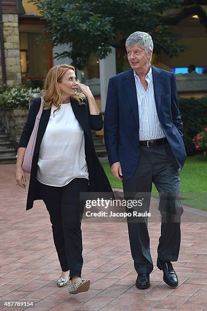 Monica Maggioni and Gabriele Galateri Di Genola attend the Festival Della Comunicazione on September 11, 2015 in Camogli, Italy.