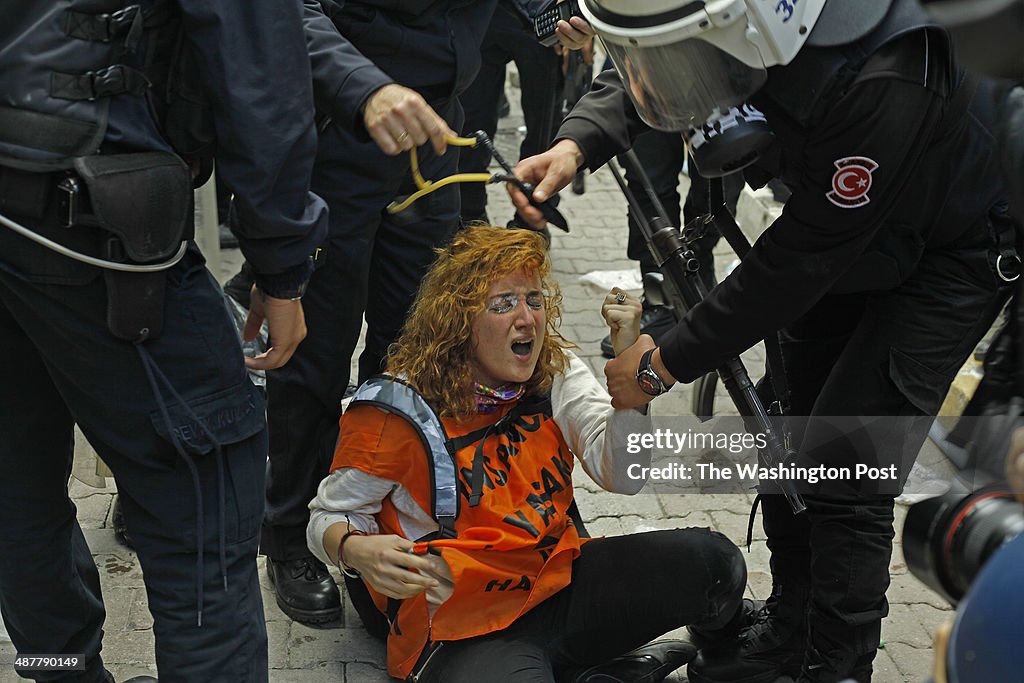 ISTANBUL, TURKEY
A protester is arrested at the Beikta neigh