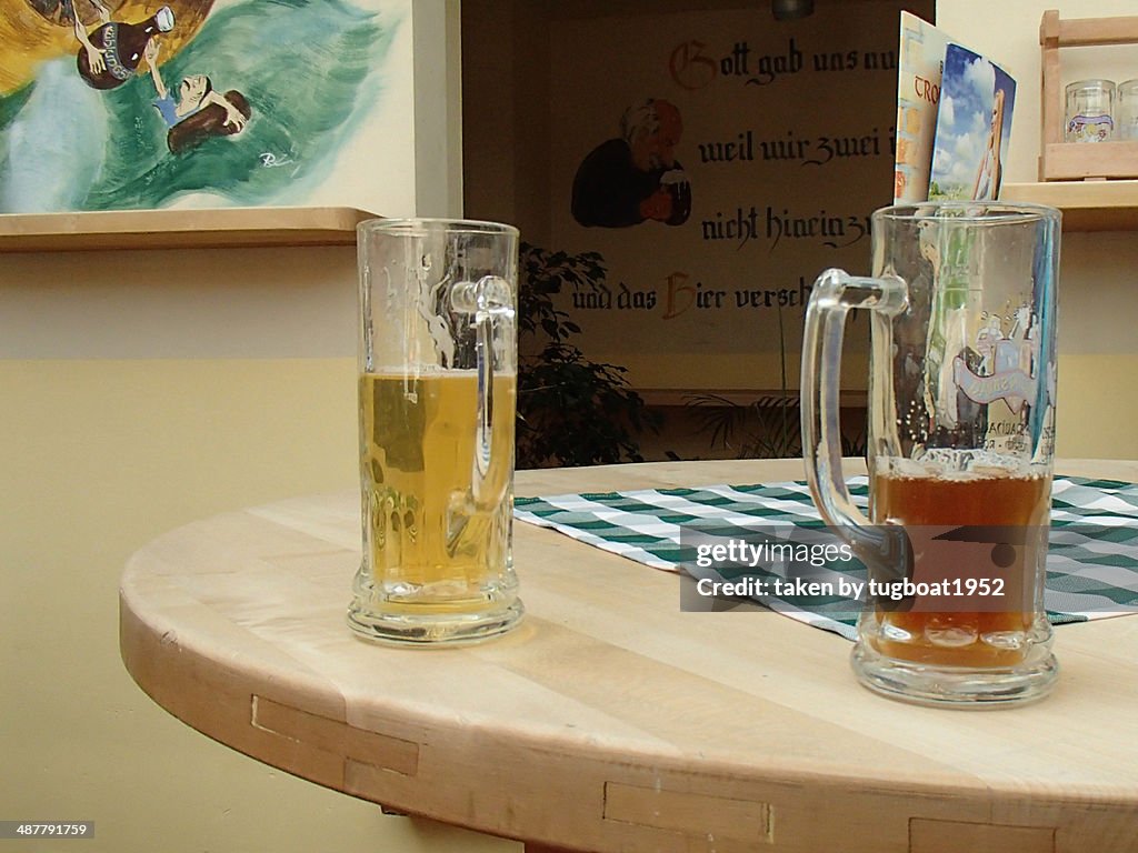 Glasses of beer at brewery in Warnemunde Germany