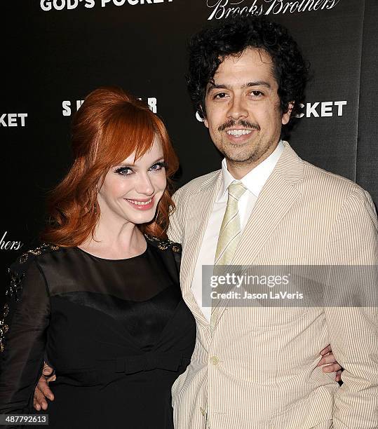 Actress Christina Hendricks and actor Geoffrey Arend attend the premiere of "God's Pocket" at LACMA on May 1, 2014 in Los Angeles, California.