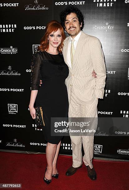 Actress Christina Hendricks and actor Geoffrey Arend attend the premiere of "God's Pocket" at LACMA on May 1, 2014 in Los Angeles, California.