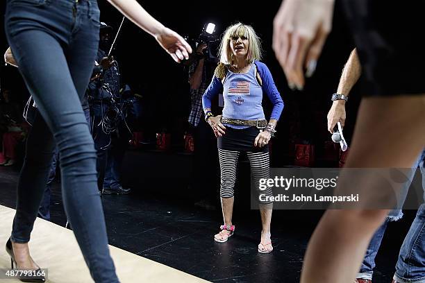 Designer Betsey Johnson attends Betsey Johnson Spring 2016 New York Fashion Week at The Arc, Skylight at Moynihan Station on September 11, 2015 in...