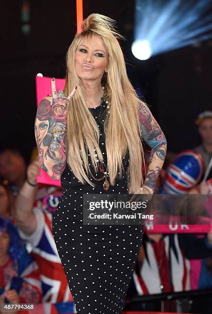 Jenna Jameson leaves the house during a fake eviction at the Big Brother house at Elstree Studios on September 11, 2015 in Borehamwood, England.