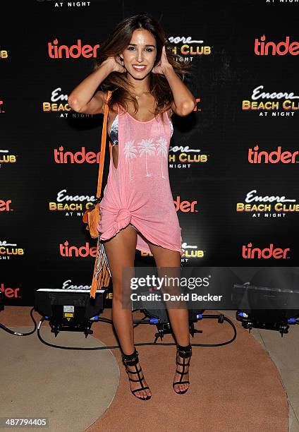 Model Ashley Sky appears during the "Encore Beach Club at Night" launch at the Encore Beach Club at Wynn Las Vegas on May 1, 2014 in Las Vegas,...