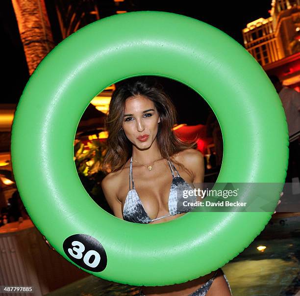 Model Ashley Sky appears during the "Encore Beach Club at Night" launch at the Encore Beach Club at Wynn Las Vegas on May 1, 2014 in Las Vegas,...
