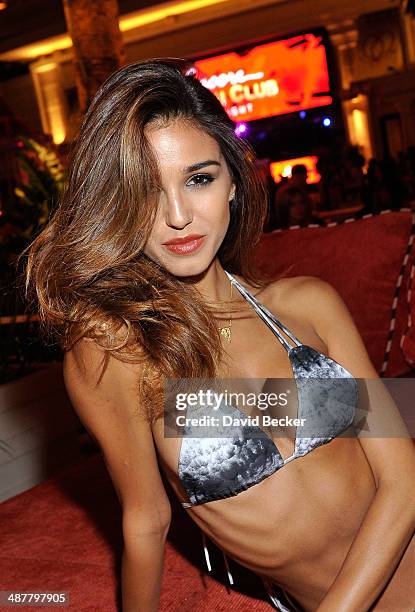 Model Ashley Sky appears during the "Encore Beach Club at Night" launch at the Encore Beach Club at Wynn Las Vegas on May 1, 2014 in Las Vegas,...