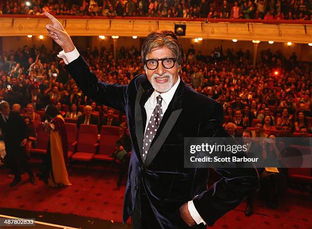 Indian film actor, Amitabh Bachchan poses on stage during the Indian Film Festival of Melbourne Awards at Princess Theatre on May 2, 2014 in...