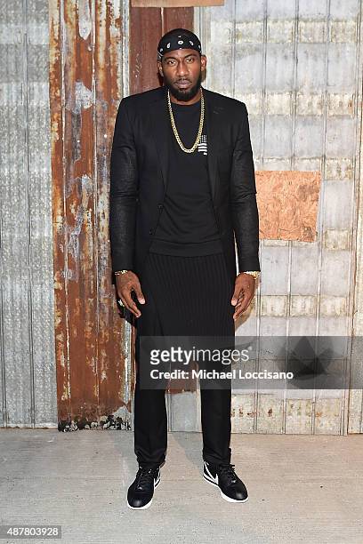 Player Amar'e Stoudemire attends the Givenchy fashion show during Spring 2016 New York Fashion Week at Pier 26 at Hudson River Park on September 11,...