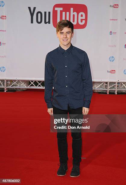 Connor Franta poses at Qantas Credit Union Arena on September 11, 2015 in Sydney, Australia.