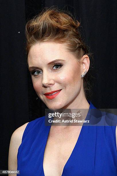 Actress Christiane Seidel poses backstage at the Nicole Miller fashion show during Spring 2016 New York Fashion Week: The Shows at The Gallery,...