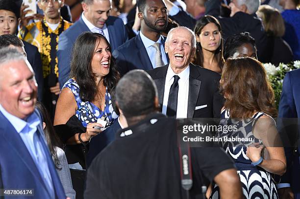 Inductee Dick Bavetta arrives prior to the 2015 Basketball Hall of Fame Enshrinement Ceremony on September 11, 2015 at the Naismith Basketball Hall...