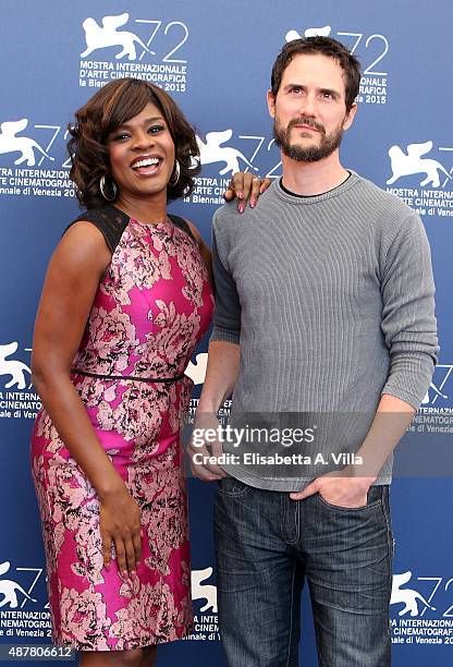 Actress Edwina Findley and director Jake Mahaffy attends a photocall for 'Free In Deed' during the 72nd Venice Film Festival at Palazzo del Casino on...