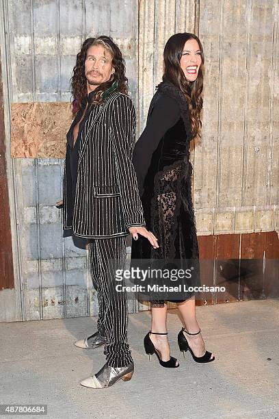 Singer-songwriter Steven Tyler and Liv Tyler attend the Givenchy fashion show during Spring 2016 New York Fashion Week at Pier 26 at Hudson River...