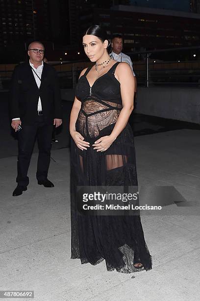 Television personality Kim Kardashian attends the Givenchy fashion show during Spring 2016 New York Fashion Week at Pier 26 at Hudson River Park on...