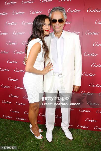 Singer Andrea Bocelli and his wife Veronica attend the white party dinner hosted by Andrea and Veronica Bocelli sponsored by Cartier during 2015...