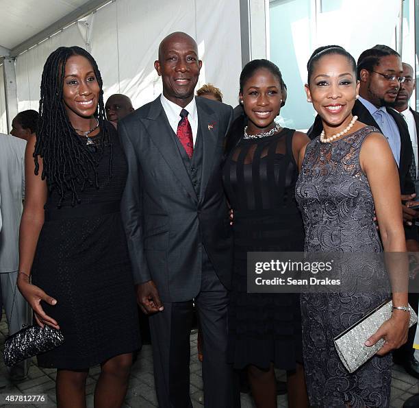 Keith Christopher Rowley , Prime Minister of Trinidad & Tobago, poses with his wife Sharon Rowley and their daughters Tonya Rowley and Sonel Rowley...