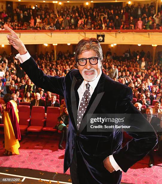 Indian film actor, Amitabh Bachchan poses on stage during the Indian Film Festival of Melbourne Awards at Princess Theatre on May 2, 2014 in...