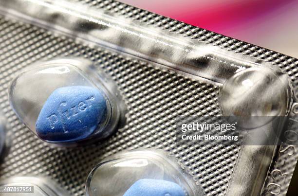 Blister pack containing Pfizer's 0.50mg Viagra tablets, produced by Pfizer Inc., is arranged for a photograph in London, U.K., on Friday, May 2,...