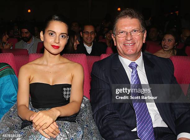 Indian actress, Kangana Ranaut and Premier of Victoria Ted Baillieu pose during the Indian Film Festival of Melbourne Awards at Princess Theatre on...