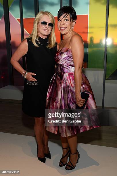 Designer Pamella Roland and actress Selenis Leyva attends the Pamella Roland Spring 2016 fashion show at The Whitney Museum of American Art on...