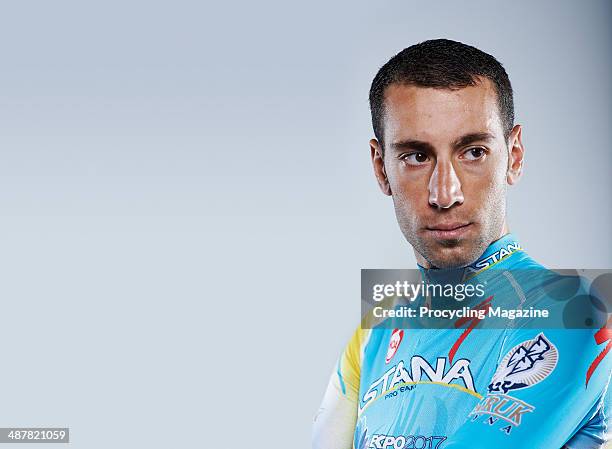 Portrait of Italian professional cyclist Vincenzo Nibali of the Astana Pro Team road bicycle racing team, photographed in Rovereto on July 27, 2013.