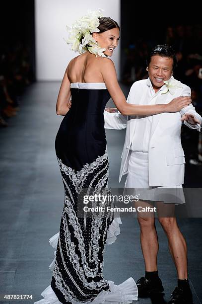 Model and designer Zang Toi walk the runway at the Zang Toi fashion show during Spring 2016 New York Fashion Week: The Shows at The Dock, Skylight at...