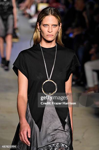 Model Frankie Rayder walks the runway wearing Givenchy Spring 2016 during New York Fashion Week at Pier 26 at Hudson River Park on September 11, 2015...