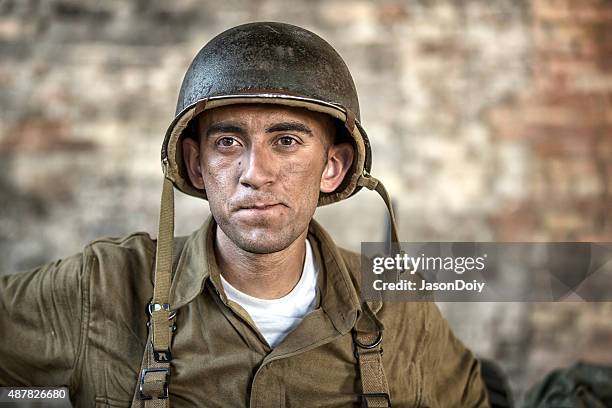 portrait of a world war ii army soldier - world war ii stock pictures, royalty-free photos & images