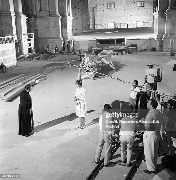 Italian actors Romolo Valli and Claudia Cardinale performing in Girl with a Suitcase. Italy, 1961