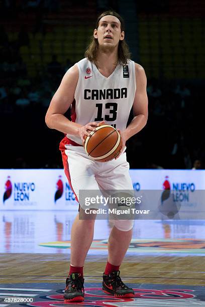 Kelly Olynyk of Canada prepares for free throw during a semifinals match between Canada and Venezuela as part of the 2015 FIBA Americas Championship...