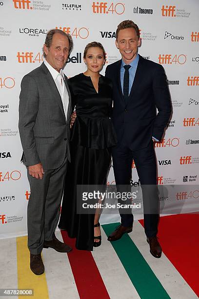 Director & writer Marc Abraham, actress Elizabeth Olsen and actor Tom Hiddleston attend the 2015 Toronto International Film Festival - "I Saw The...