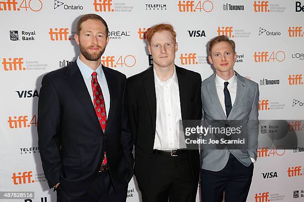 Actors Casey Bond, Wes Langlois and Joshua Brady attend the 2015 Toronto International Film Festival - "I Saw The Light" Premiere at Ryerson Theatre...